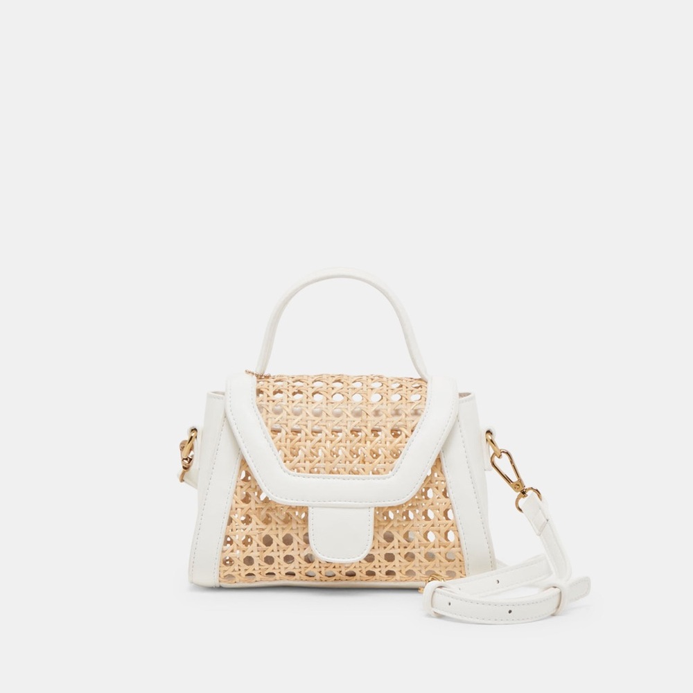 Dolce Vita Tropez Elegant White and Tan Woven Mini Handbag